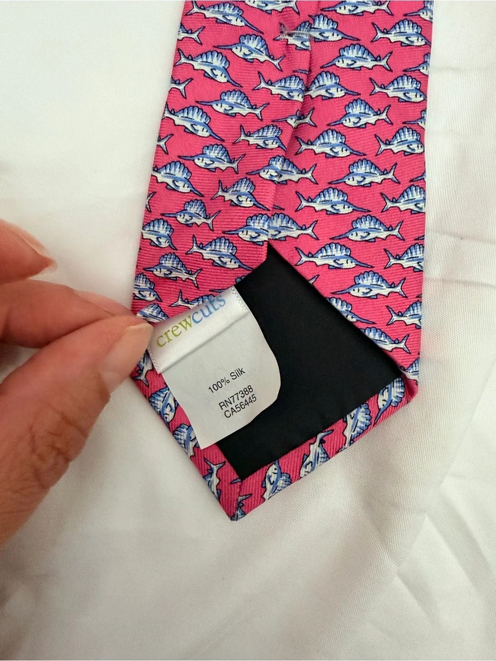 Crewcuts Pink Tie with Blue Fish Motif